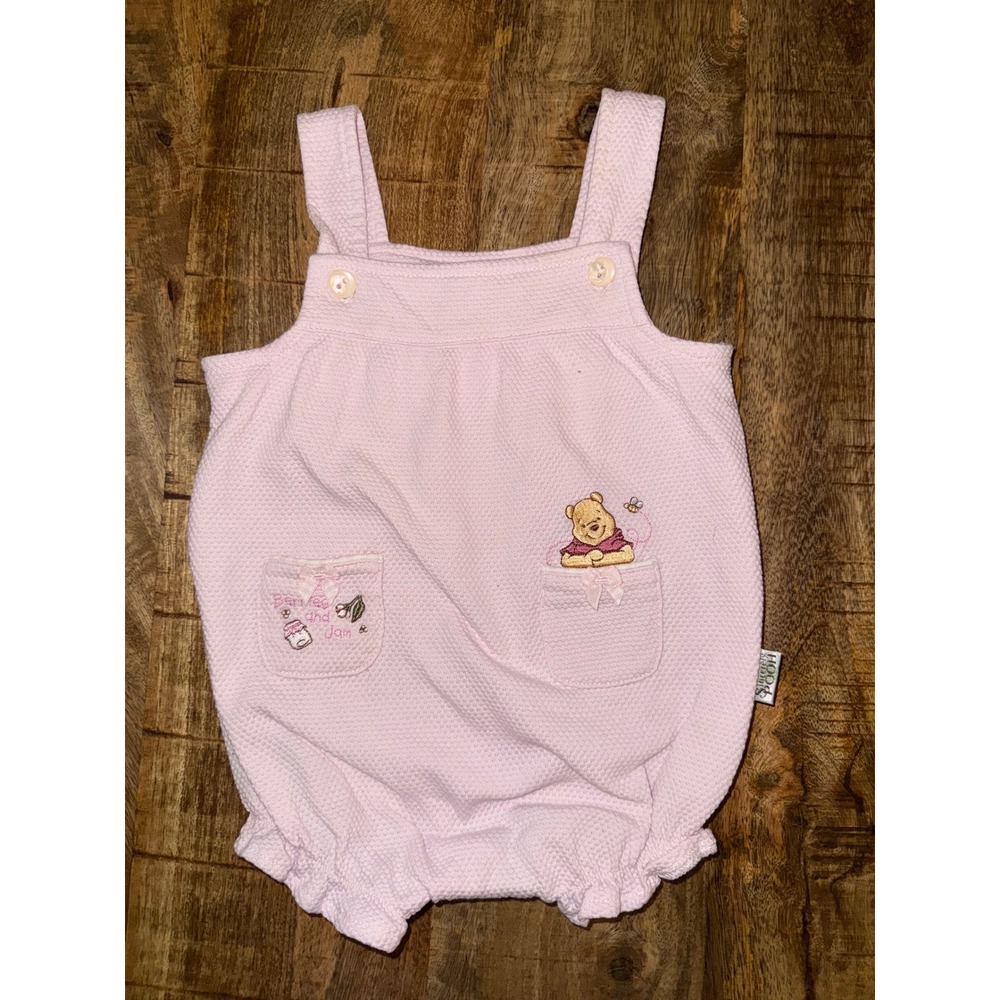 Disney Winnie the Pooh Vintage Pink Waffle Knit Bubble Romper 0-3M 50640